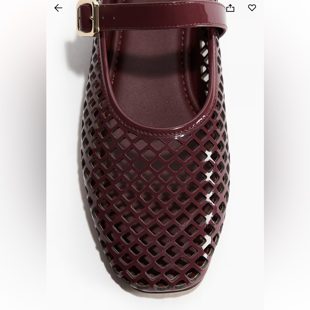 H&M Perforated Mary Jane Ballet Flats - Burgundy - Size 9 - Picture 3 of 6